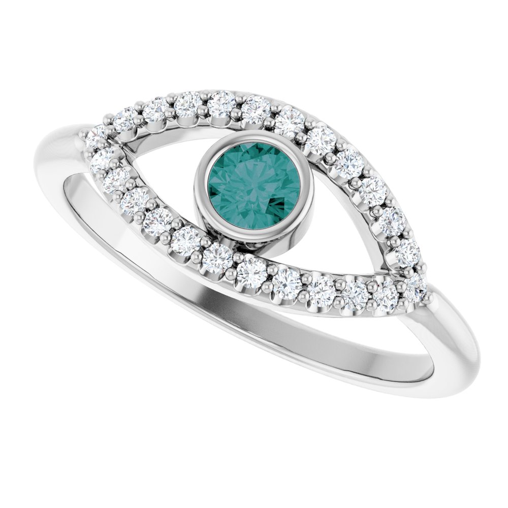 10K White Lab-Grown Emerald & Natural White Sapphire Evil Eye Ring