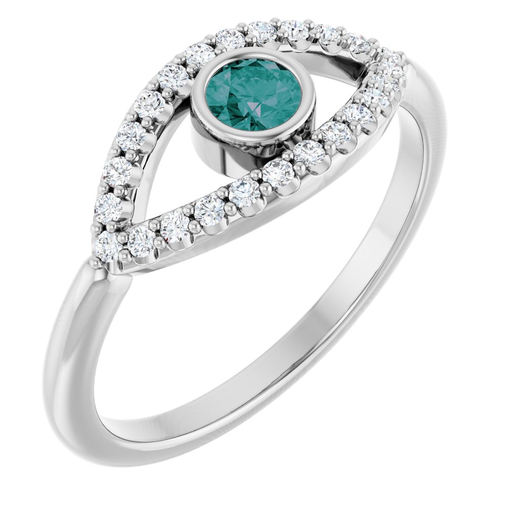 10K White Lab-Grown Emerald & Natural White Sapphire Evil Eye Ring