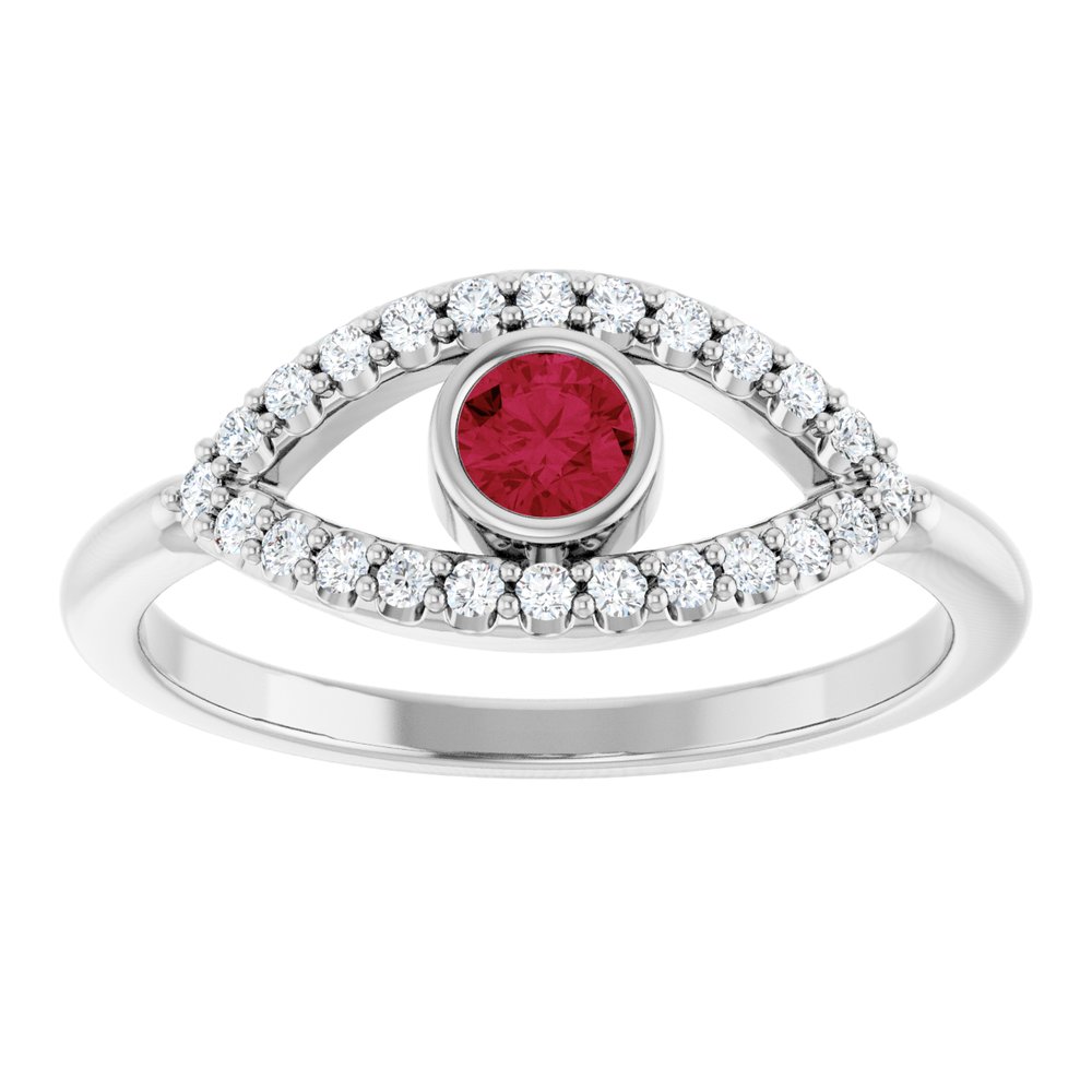 10K White Lab-Grown Emerald & Natural White Sapphire Evil Eye Ring