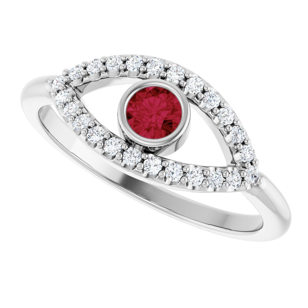 10K White Lab-Grown Emerald & Natural White Sapphire Evil Eye Ring
