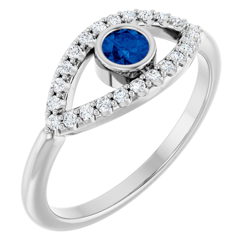 10K White Lab-Grown Emerald & Natural White Sapphire Evil Eye Ring