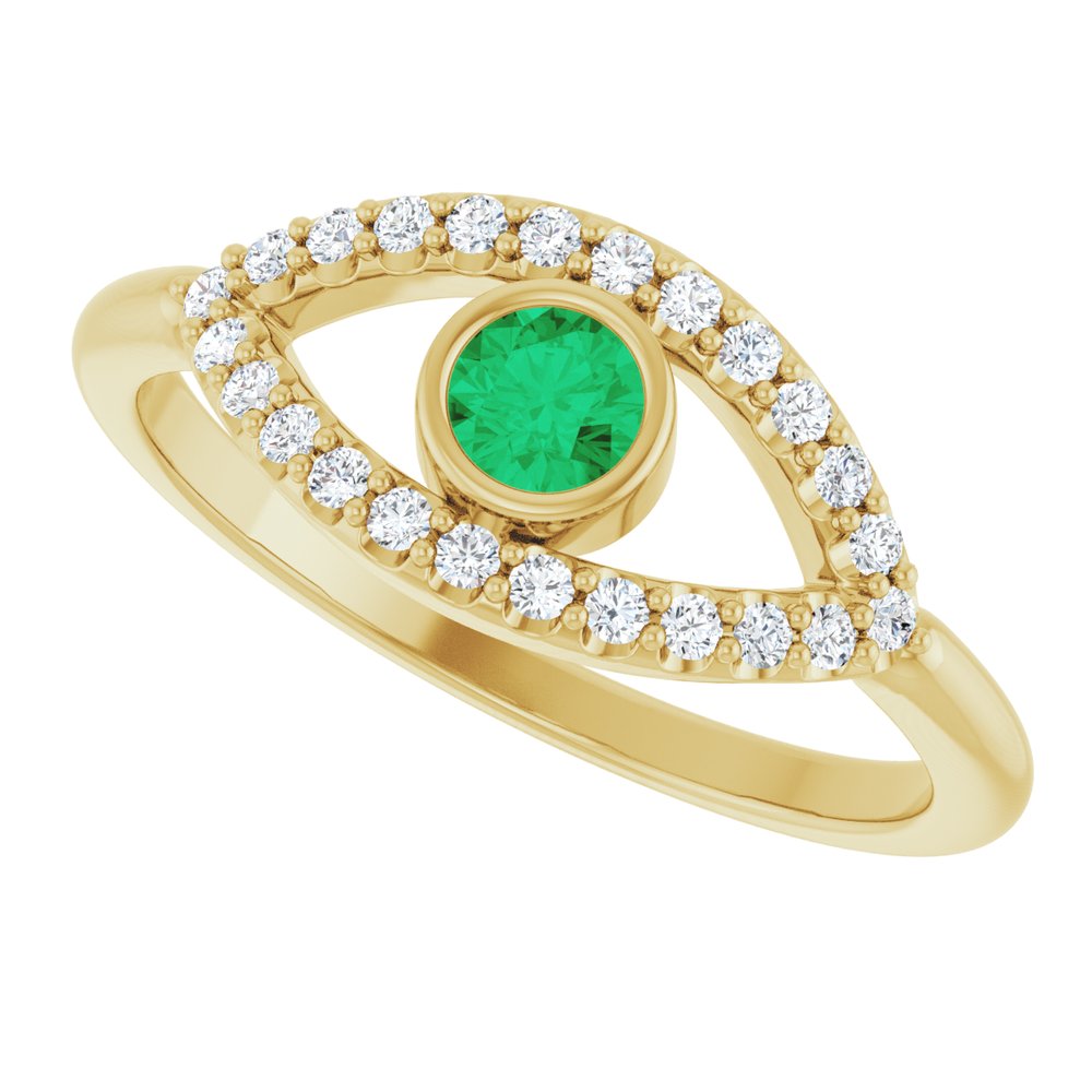 10K White Lab-Grown Emerald & Natural White Sapphire Evil Eye Ring