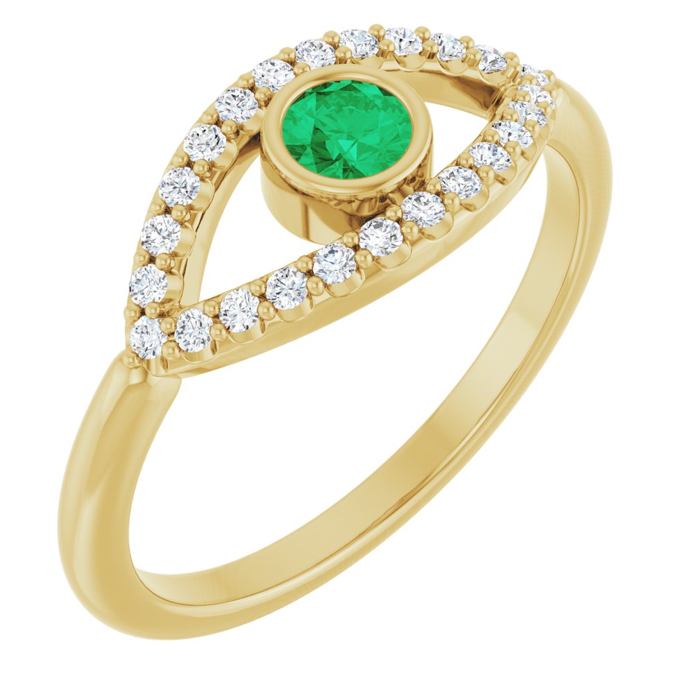 10K White Lab-Grown Emerald & Natural White Sapphire Evil Eye Ring