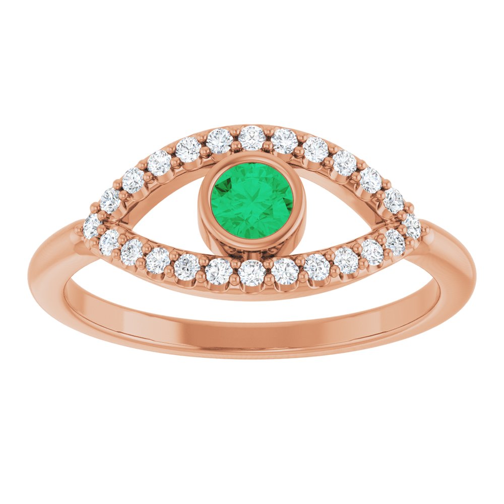10K White Lab-Grown Emerald & Natural White Sapphire Evil Eye Ring