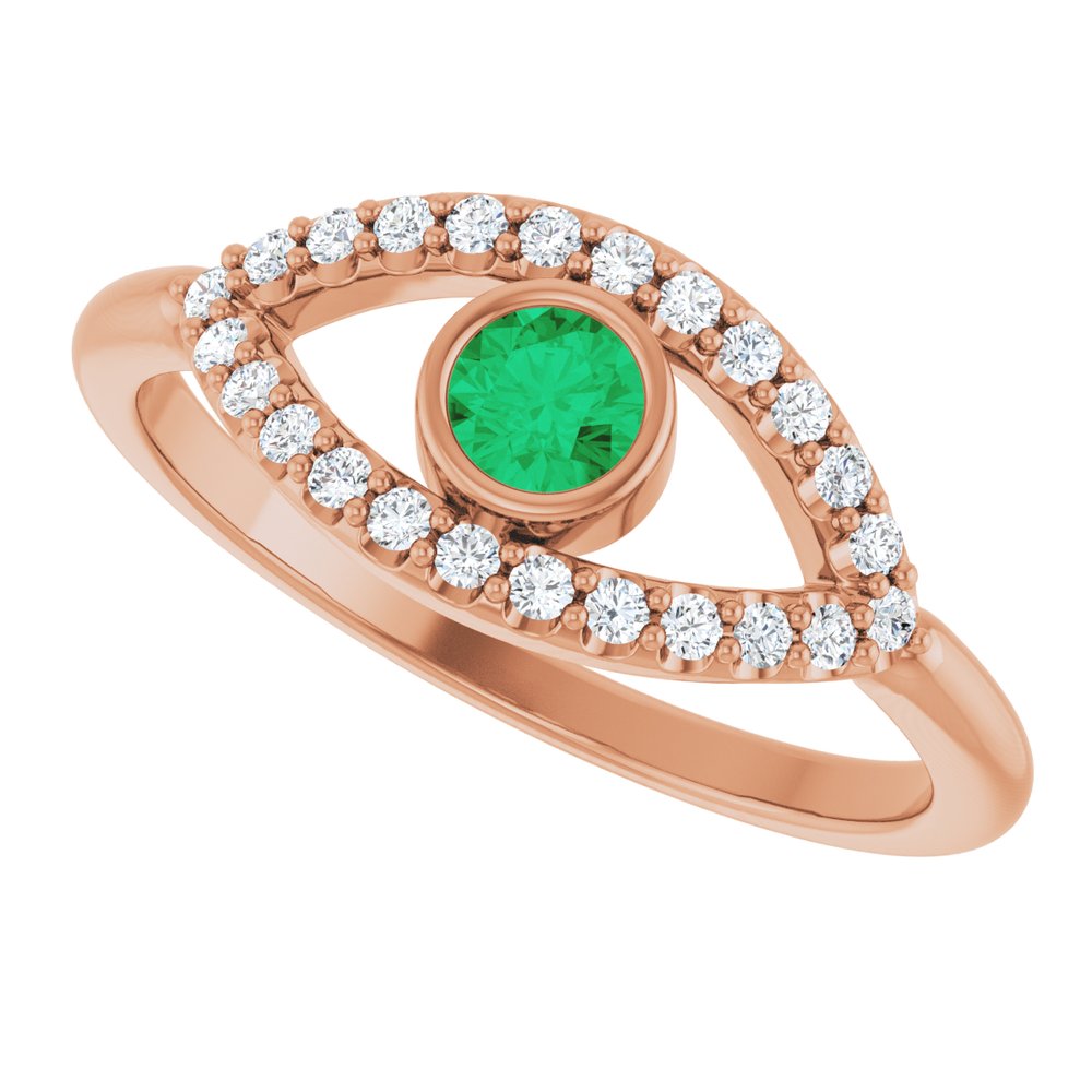 10K White Lab-Grown Emerald & Natural White Sapphire Evil Eye Ring