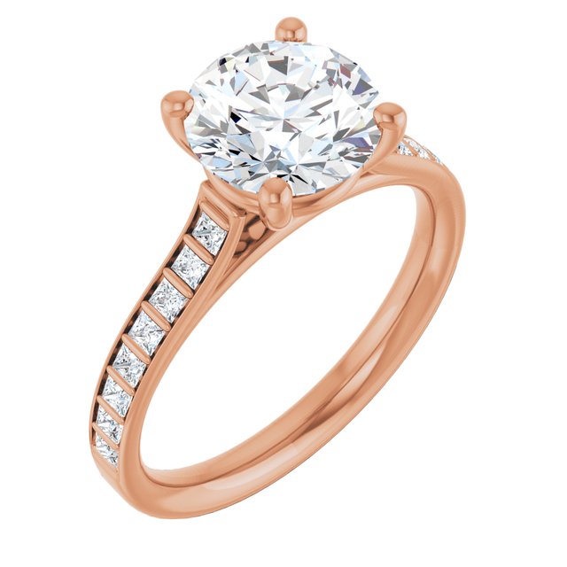 DEMI Solitaire Round Engagement Ring with Princess Cut Shoulder Diamonds - 18K Rose Gold - View 1
