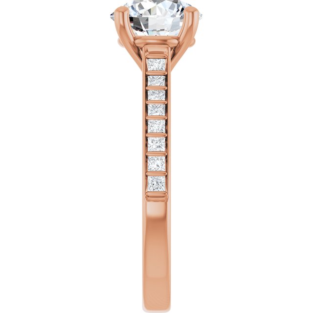 DEMI Solitaire Round Engagement Ring with Princess Cut Shoulder Diamonds - 18K Rose Gold - View 4