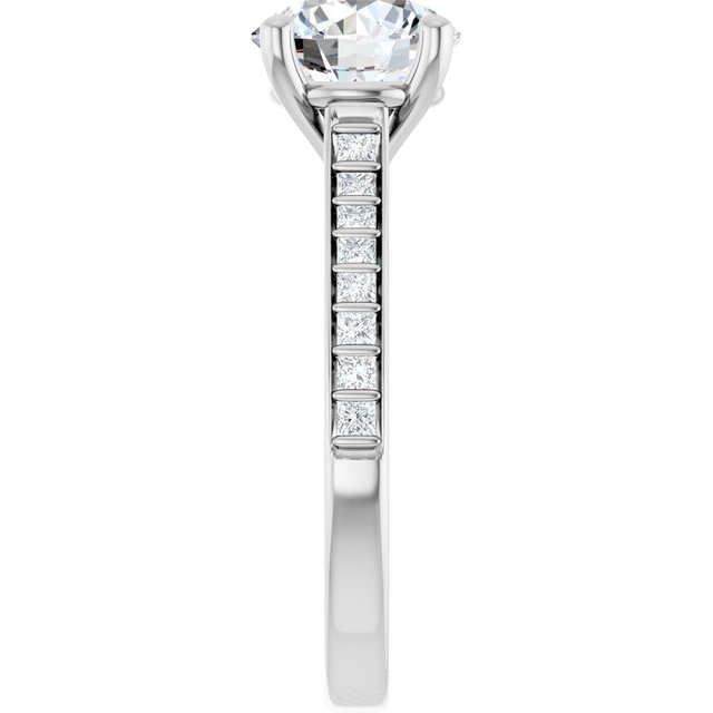 DEMI Solitaire Round Engagement Ring with Princess Cut Shoulder Diamonds - Platinum - View 4