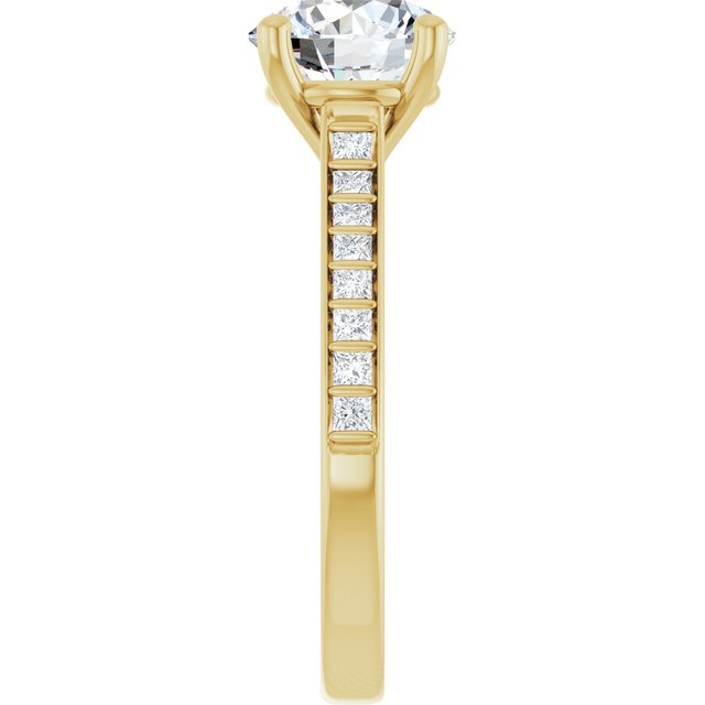 DEMI Solitaire Round Engagement Ring with Princess Cut Shoulder Diamonds - 18K Yellow Gold - View 4