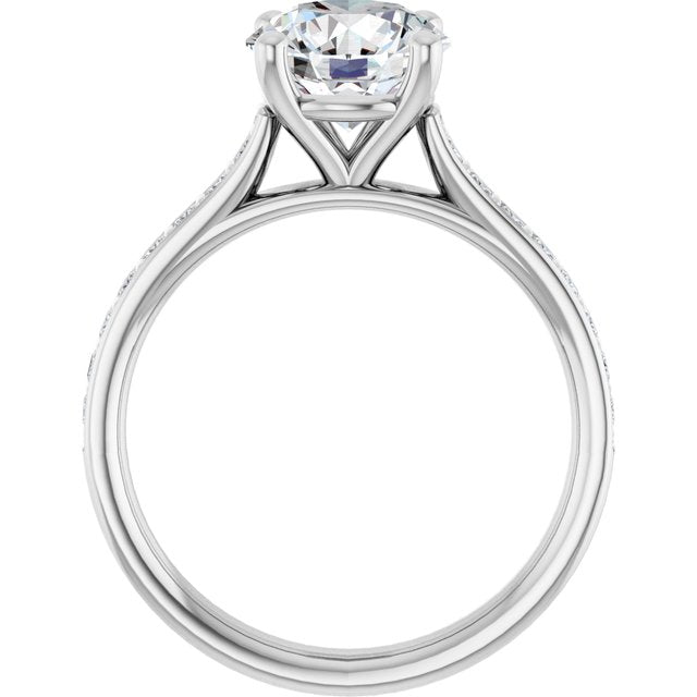 DEMI Solitaire Round Engagement Ring with Princess Cut Shoulder Diamonds - Platinum - View 2