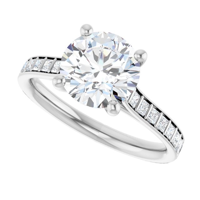 DEMI Solitaire Round Engagement Ring with Princess Cut Shoulder Diamonds - Platinum - View 5