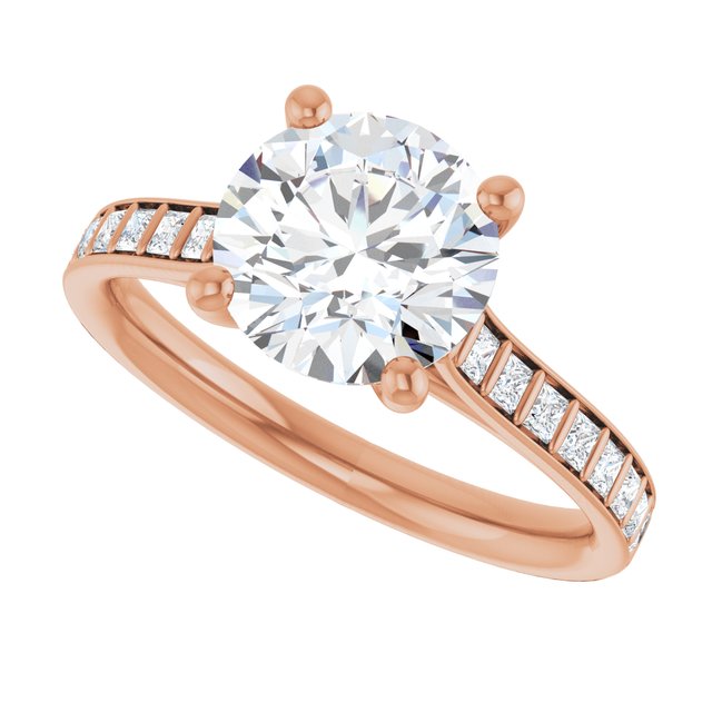 DEMI Solitaire Round Engagement Ring with Princess Cut Shoulder Diamonds - 18K Rose Gold - View 5
