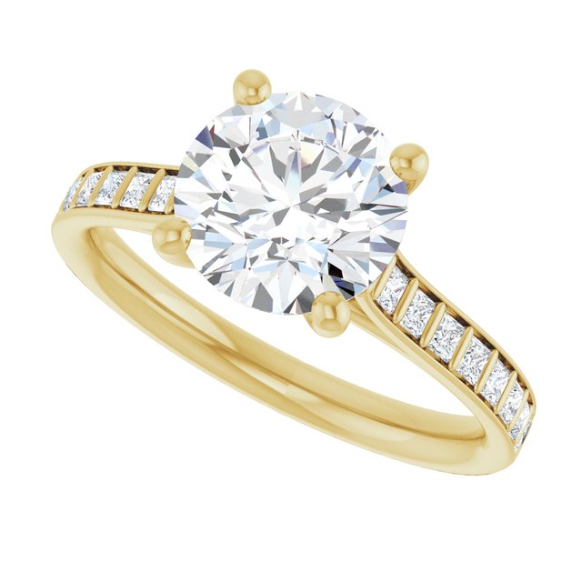 DEMI Solitaire Round Engagement Ring with Princess Cut Shoulder Diamonds - 18K Yellow Gold - View 5