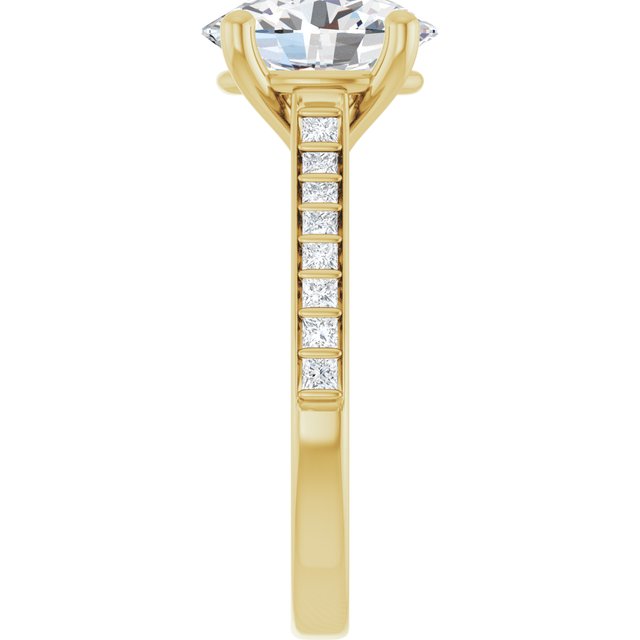 DEMI Solitaire Oval Engagement Ring with Princess Cut Shoulder Diamonds - 18K Yellow Gold - View 4