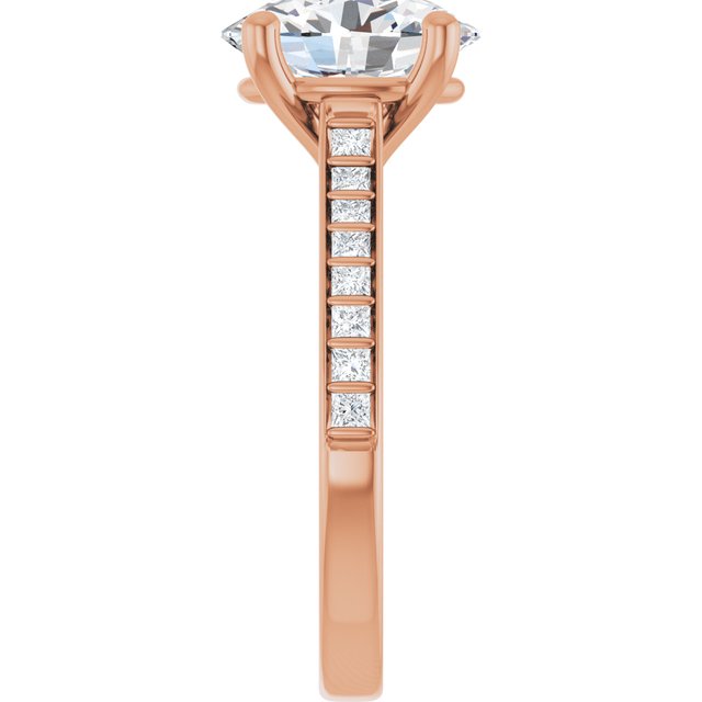 DEMI Solitaire Oval Engagement Ring with Princess Cut Shoulder Diamonds - 18K Rose Gold - View 4