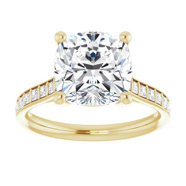 DEMI Solitaire Cushion Engagement Ring with Princess Cut Shoulder Diamonds - 18K Yellow Gold - View 3