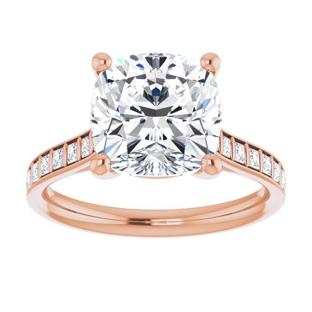DEMI Solitaire Cushion Engagement Ring with Princess Cut Shoulder Diamonds - 18K Rose Gold - View 3