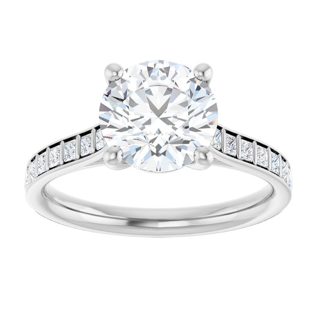 DEMI Solitaire Round Engagement Ring with Princess Cut Shoulder Diamonds - Platinum - View 3