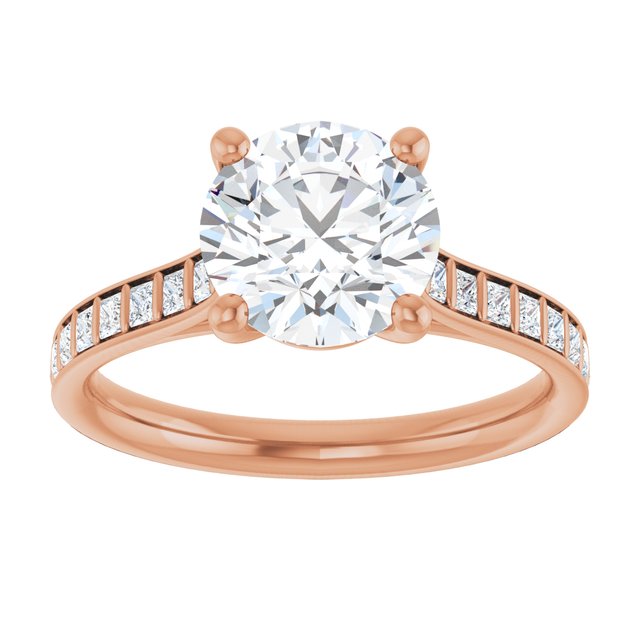 DEMI Solitaire Round Engagement Ring with Princess Cut Shoulder Diamonds - 18K Rose Gold - View 3