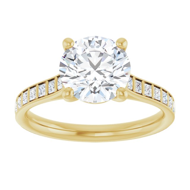 DEMI Solitaire Round Engagement Ring with Princess Cut Shoulder Diamonds - 18K Yellow Gold - View 3