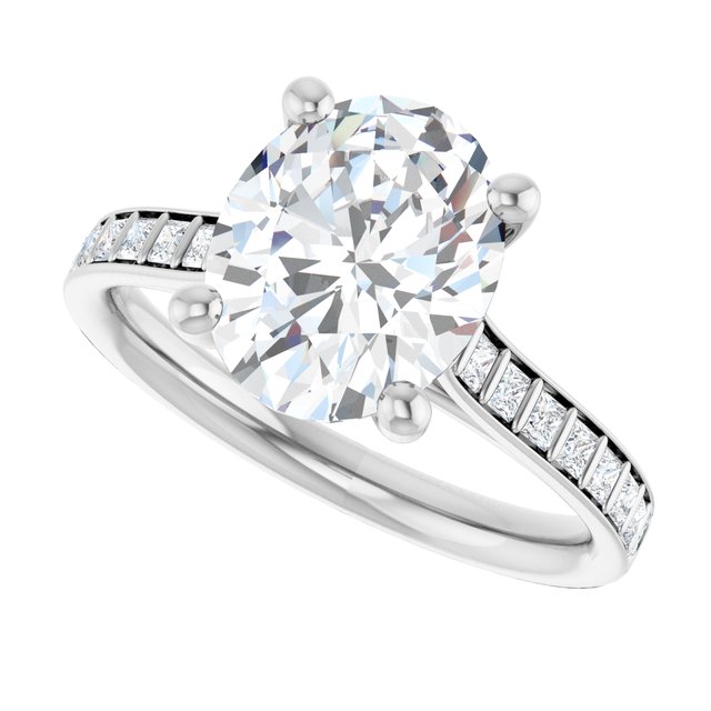 DEMI Solitaire Oval Engagement Ring with Princess Cut Shoulder Diamonds - Platinum - View 5