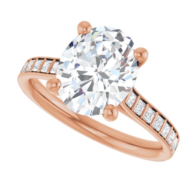 DEMI Solitaire Oval Engagement Ring with Princess Cut Shoulder Diamonds - 18K Rose Gold - View 5