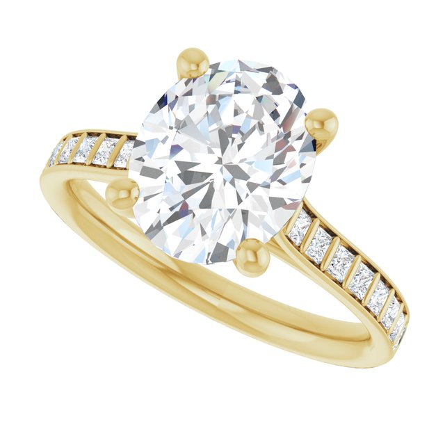 DEMI Solitaire Oval Engagement Ring with Princess Cut Shoulder Diamonds - 18K Yellow Gold - View 5