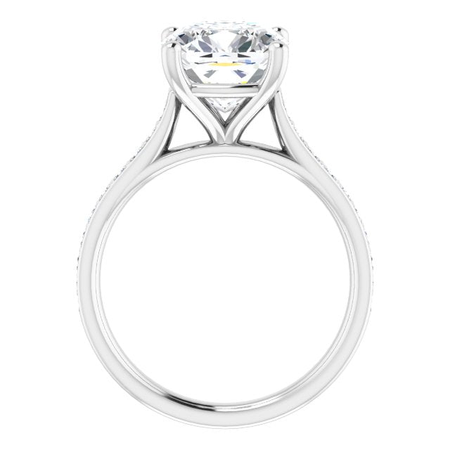 DEMI Solitaire Cushion Engagement Ring with Princess Cut Shoulder Diamonds - Platinum - View 2
