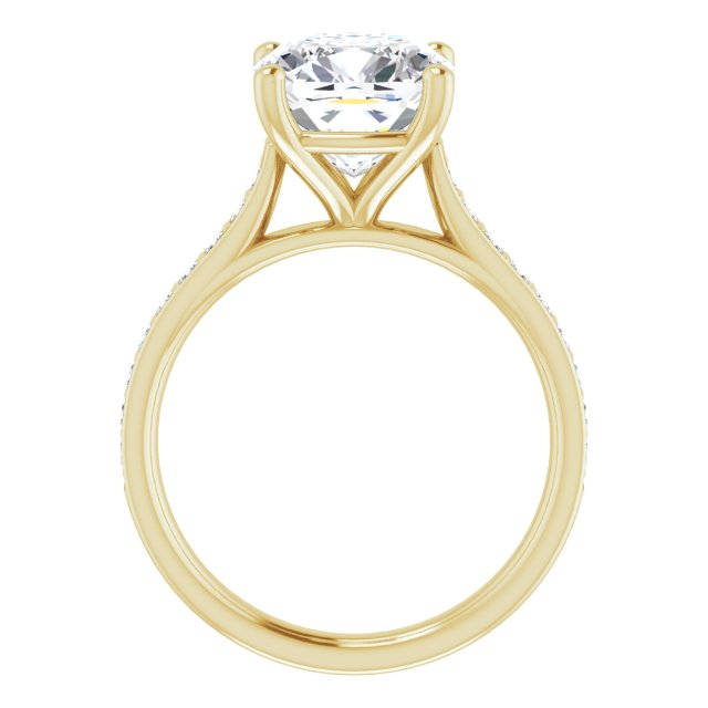 DEMI Solitaire Cushion Engagement Ring with Princess Cut Shoulder Diamonds - 18K Yellow Gold - View 2