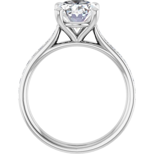 DEMI Solitaire Oval Engagement Ring with Princess Cut Shoulder Diamonds - Platinum - View 2