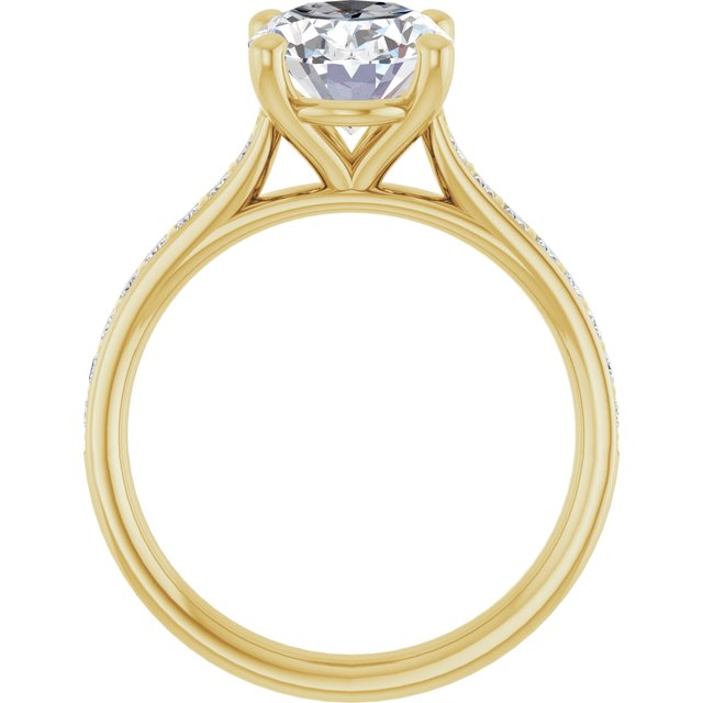 DEMI Solitaire Oval Engagement Ring with Princess Cut Shoulder Diamonds - 18K Yellow Gold - View 2
