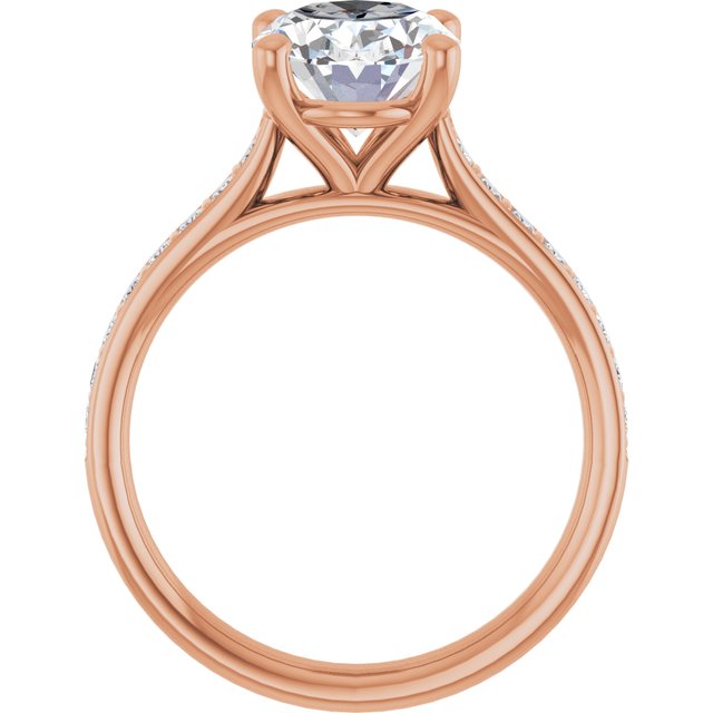 DEMI Solitaire Oval Engagement Ring with Princess Cut Shoulder Diamonds - 18K Rose Gold - View 2