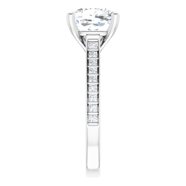 DEMI Solitaire Cushion Engagement Ring with Princess Cut Shoulder Diamonds - Platinum - View 4