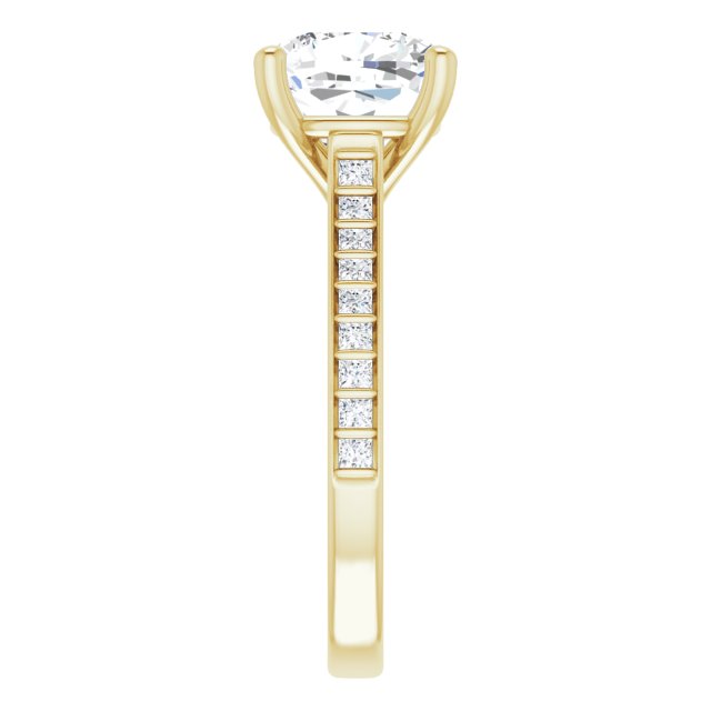 DEMI Solitaire Cushion Engagement Ring with Princess Cut Shoulder Diamonds - 18K Yellow Gold - View 4