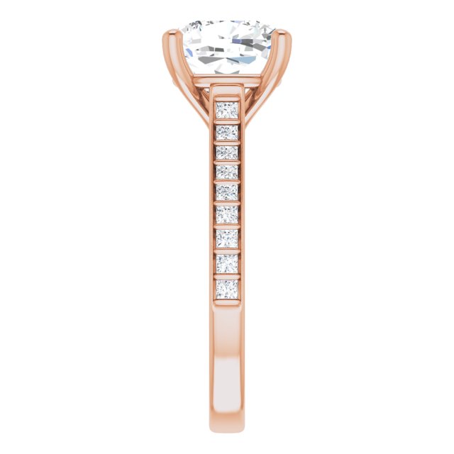 DEMI Solitaire Cushion Engagement Ring with Princess Cut Shoulder Diamonds - 18K Rose Gold - View 4