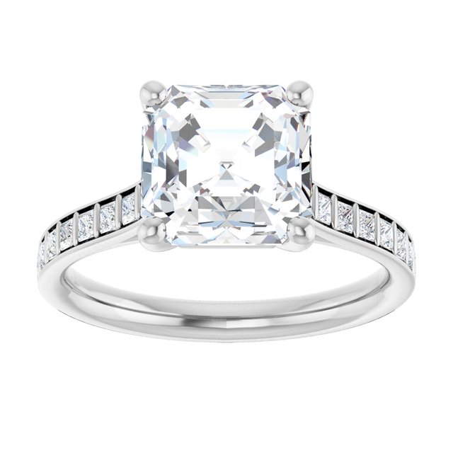 DEMI Solitaire Asscher Engagement Ring with Princess Cut Shoulder Diamonds - Platinum - View 3