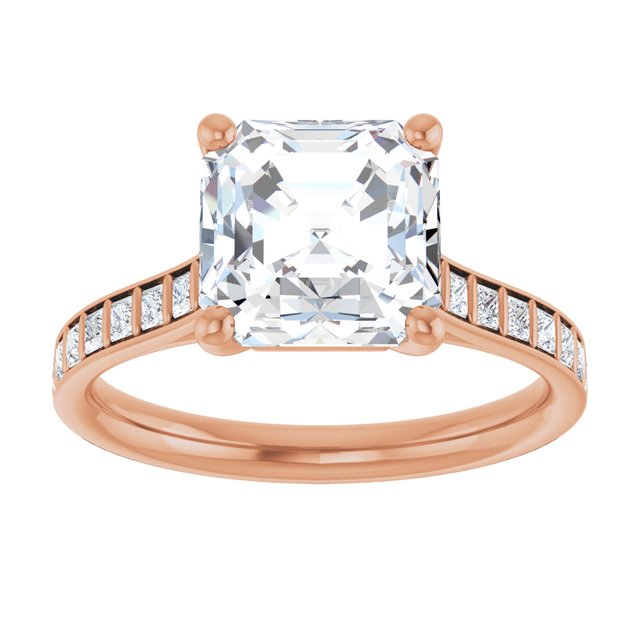 DEMI Solitaire Asscher Engagement Ring with Princess Cut Shoulder Diamonds - 18K Rose Gold - View 3