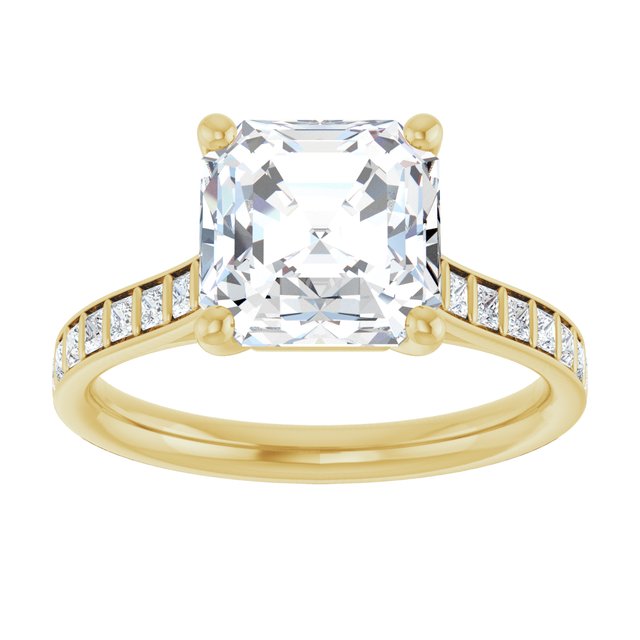 DEMI Solitaire Asscher Engagement Ring with Princess Cut Shoulder Diamonds - 18K Yellow Gold - View 3