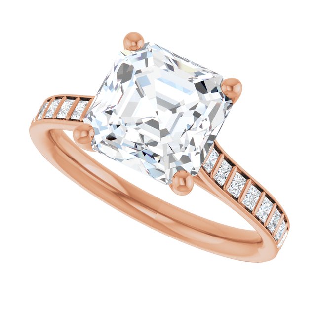 DEMI Solitaire Asscher Engagement Ring with Princess Cut Shoulder Diamonds - 18K Rose Gold - View 5