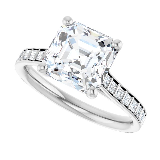 DEMI Solitaire Asscher Engagement Ring with Princess Cut Shoulder Diamonds - Platinum - View 5