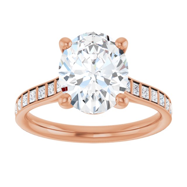 DEMI Solitaire Oval Engagement Ring with Princess Cut Shoulder Diamonds - 18K Rose Gold - View 3