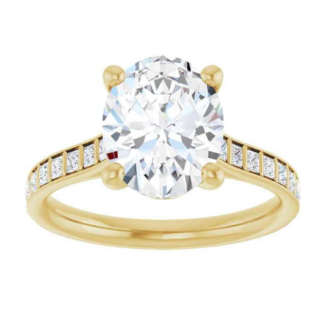 DEMI Solitaire Oval Engagement Ring with Princess Cut Shoulder Diamonds - 18K Yellow Gold - View 3
