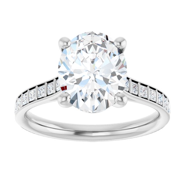 DEMI Solitaire Oval Engagement Ring with Princess Cut Shoulder Diamonds - Platinum - View 3