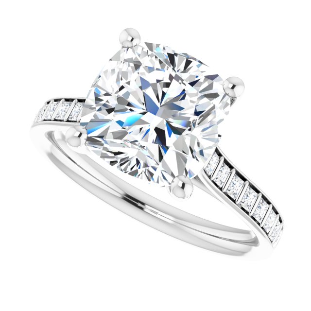 DEMI Solitaire Cushion Engagement Ring with Princess Cut Shoulder Diamonds - Platinum - View 5