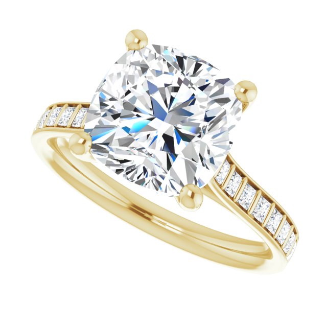 DEMI Solitaire Cushion Engagement Ring with Princess Cut Shoulder Diamonds - 18K Yellow Gold - View 5