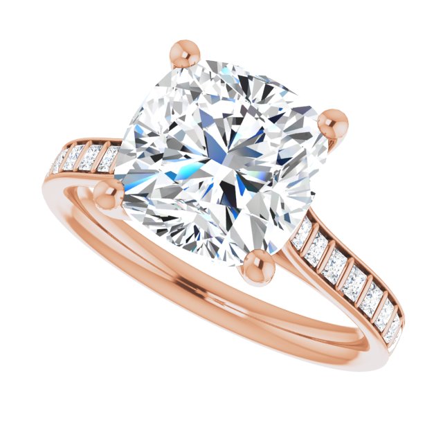 DEMI Solitaire Cushion Engagement Ring with Princess Cut Shoulder Diamonds - 18K Rose Gold - View 5