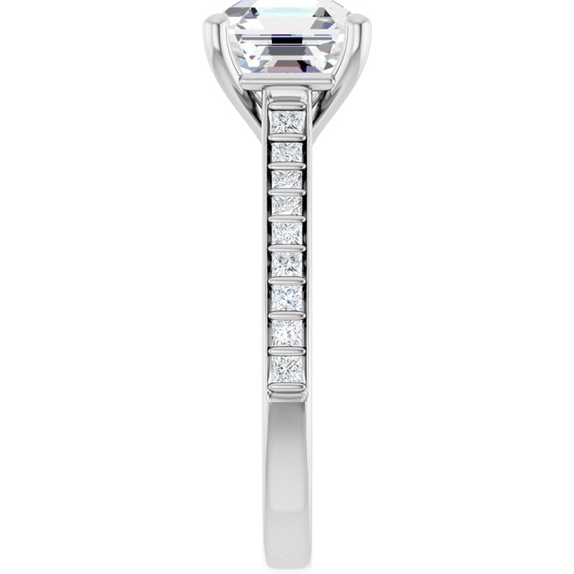 DEMI Solitaire Asscher Engagement Ring with Princess Cut Shoulder Diamonds - Platinum - View 4