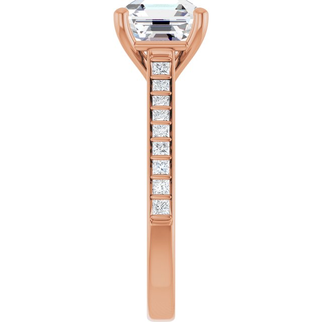 DEMI Solitaire Asscher Engagement Ring with Princess Cut Shoulder Diamonds - 18K Rose Gold - View 4