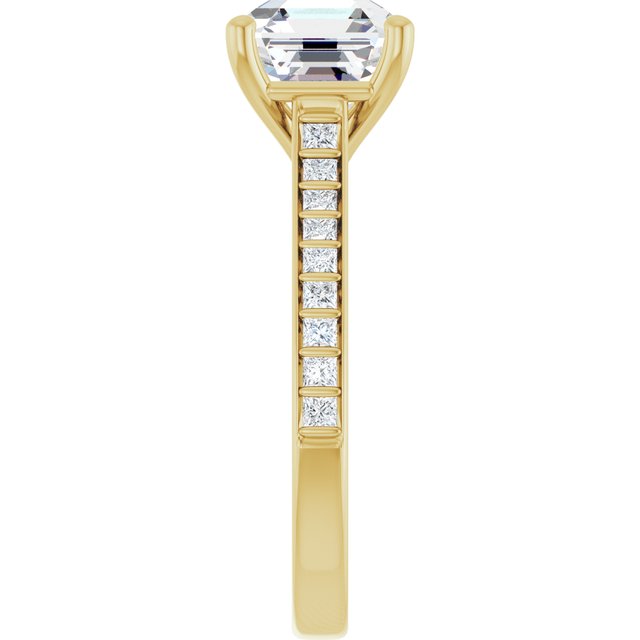 DEMI Solitaire Asscher Engagement Ring with Princess Cut Shoulder Diamonds - 18K Yellow Gold - View 4