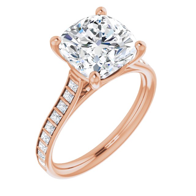 DEMI Solitaire Cushion Engagement Ring with Princess Cut Shoulder Diamonds - 18K Rose Gold - View 1